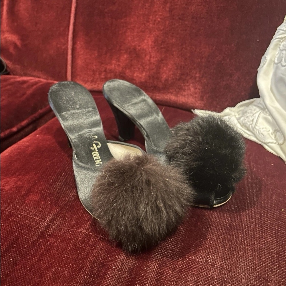 1950s Black Fur Pom-Pom Heels